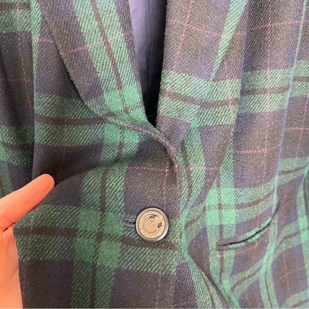 Vintage Sag Harbor Christmas Tartan Plaid Blazer with Black Velvet Collar Woman - Picture 5 of 10